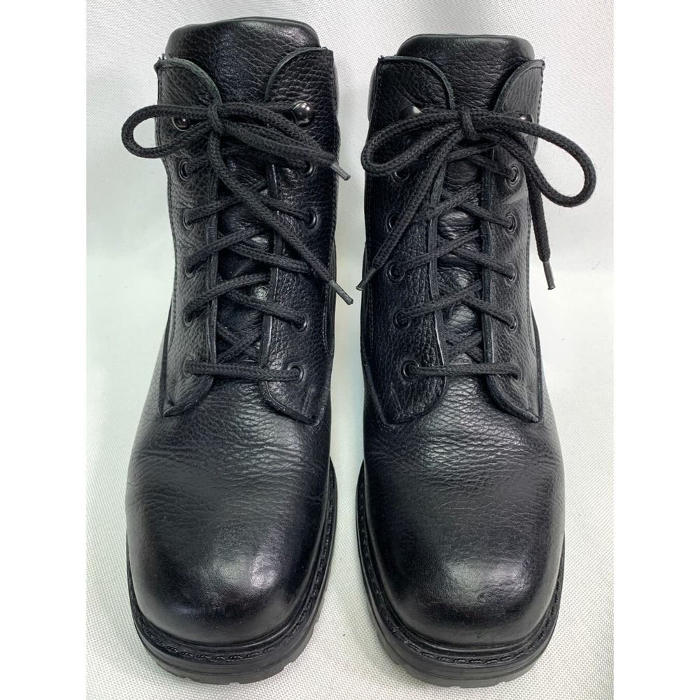 L.L Bean Women's Black Leather Lug Sole Lace Up Combat Ankle Boots Size 8 - Picture 2 of 6